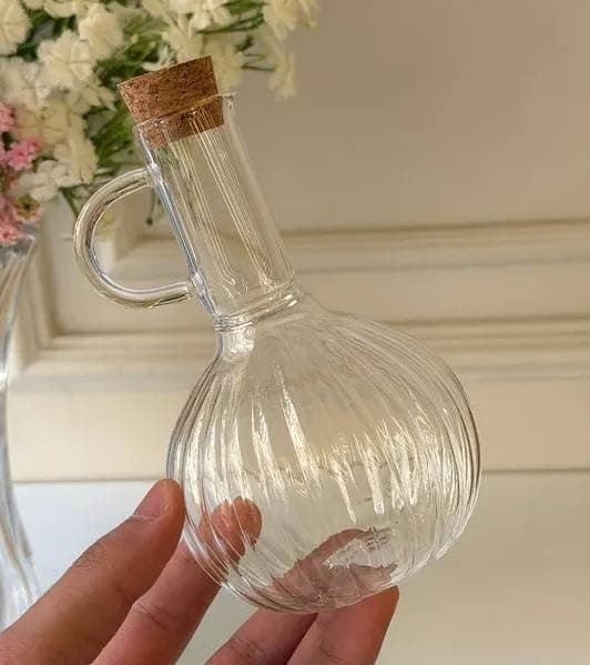 Generic Glass Oil Dispenser Bottle with Cork Lid, Round Shape, 250ml, for Oil, Vinegar and Sauces, .em
