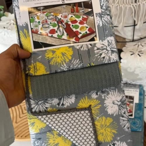 Dish Drying Mat 16x24cm Set with 2 Kitchen Towels 16x19cm Non-Slip Base