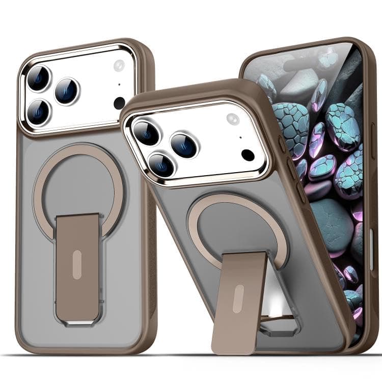 Case Magnetic Stand [Compatible with iphone 17 Pro Max/iphone 18 Pro Max][Military Drop Protection] Shockproof Invisible Kickstand Matte For Case Men Women (Brown) Cellular phone case