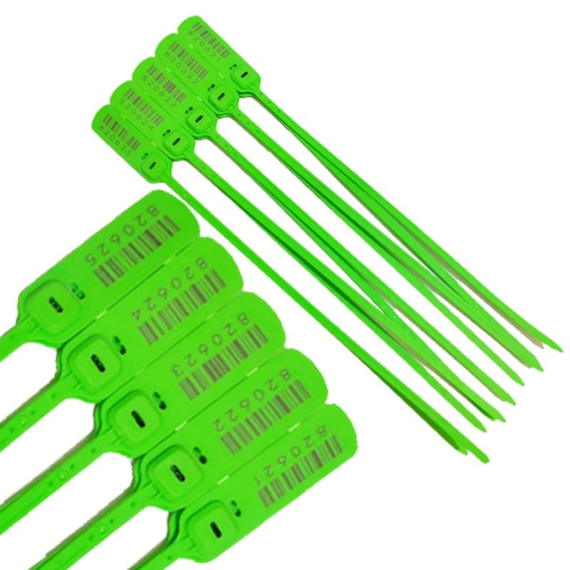 2020 KaberMisr 2020 Heavy Duty Plastic Security Ties Numbered Sealing, Padded Sealing, for Trucks, Trailers, Bags, Boxes and More (Green, 40cm Length, 5 Pack)