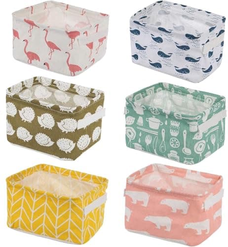 Circle M 2-Pack Small Foldable Canvas Storage Baskets: Handles Multi-Color Organizers Item container