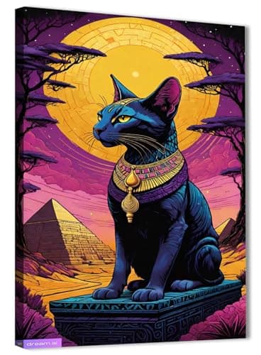 Skills Black Cat Canvas Art - Ancient Egyptian Civilization - Wall Art - Wall Art for Living Room, Bedroom, Office Decorations & More - Size (30cm x 40cm)