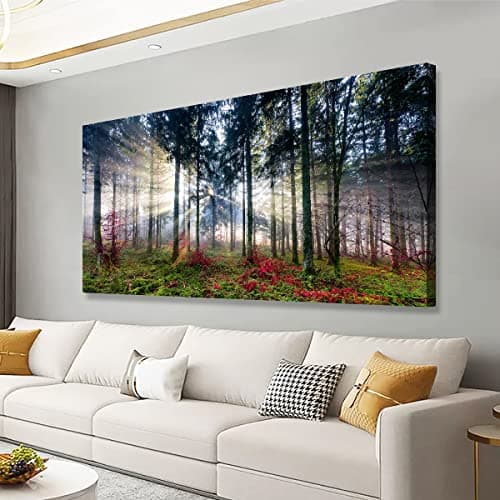 Forest Pictures Canvas Wall Art for Living room Bedroom Wall Decor,Sunrise Wall Art Print Paitnings for home Decor,Morden Artwork Tree Morning light Canvas Art Waterproof Stretched Ready to