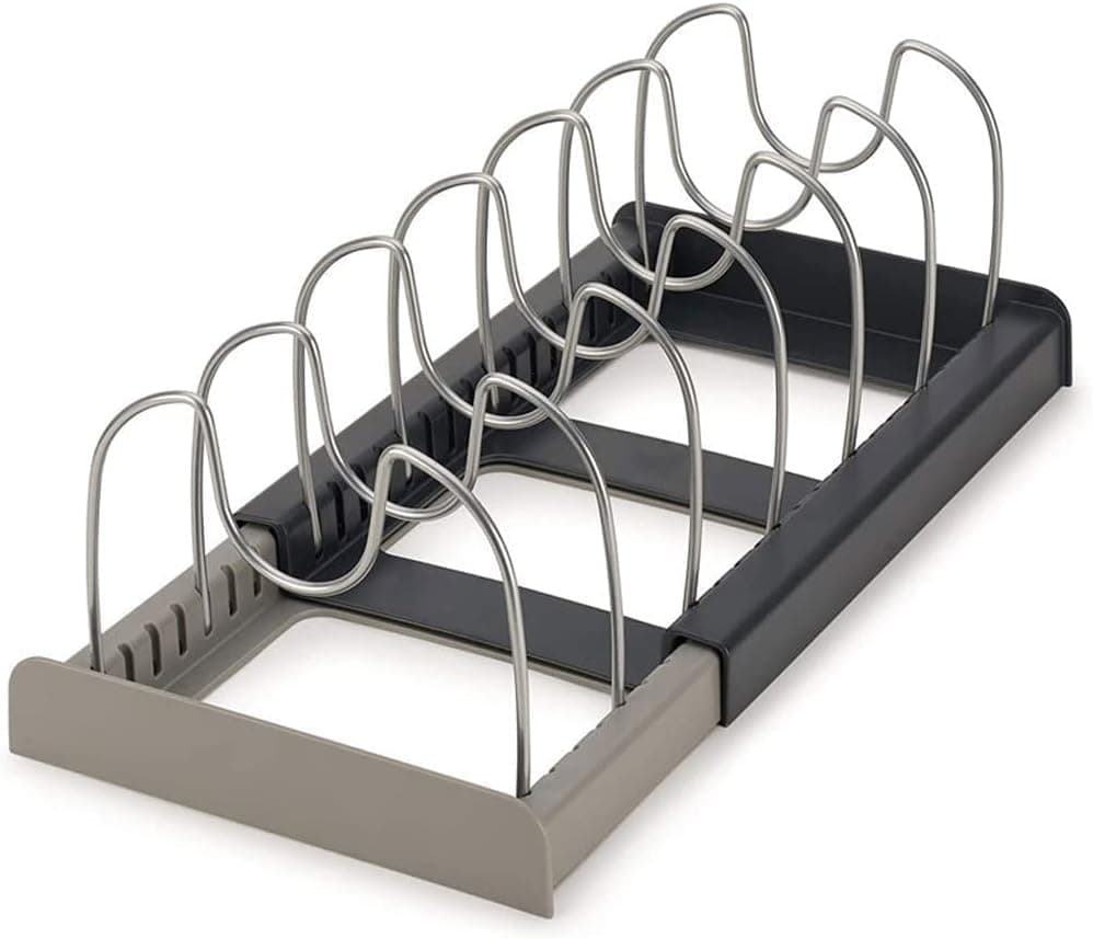 Pot and Tray Lid Holder Adjustable up to 56cm | Space saving, versatile, suitable for wardrobe, marble, stretchable, cake mold organizer Storage rack