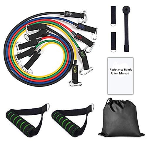 Resistance Bands - Rantizon Exercise Bands Set, Fitness Stretch Bands Resistance Set Fit for Men/Women, with 5 Fitness Tubes, Door/Wall Anchor, Ankle Straps, Handles, Carry Bag and Workout Guides