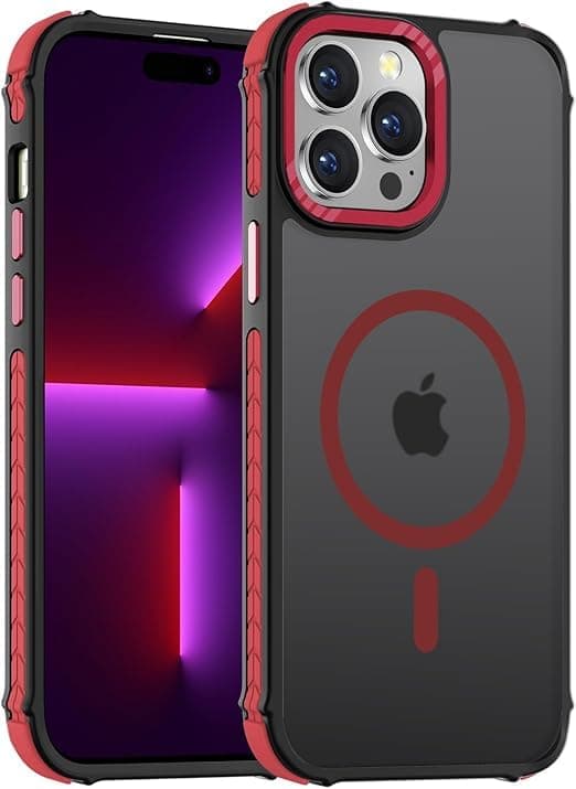 Strong Magnetic Case for (Compatible wit iPhone 14 Pro Max)[Military Grade Drop Protection] Translucent Matte Shockproof Protective Phone (Red) Cellular phone case