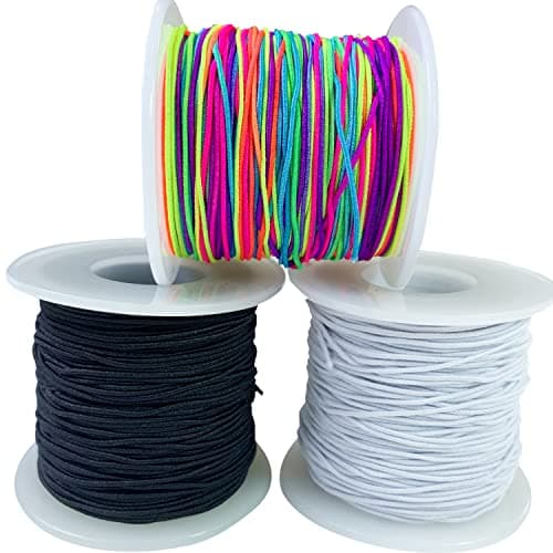 Stretchy Bracelet String Elastic 0.8mm, QBJAYTY Elastic String Thread Cord for Bracelet Making, 3-Color Stretch Beading Thread for Pony Letter Kandi Clay Beads, Black White Rainbow String