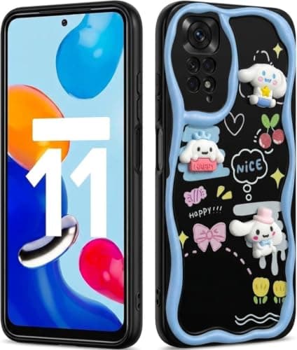 Compatible with Redmi Note 11 / 11S Cartoon 3D Case - Cute and Lightweight Raised Elements Soft Silicone Wavy Shape Comfortable Hand Cover (White Dog in Hat) Cellular phone case