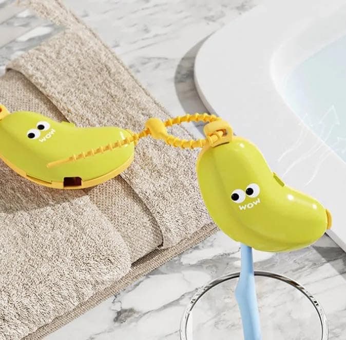 The new banana-shaped toothbrush holder set - practical and cute at the sametime! Set includes: Toothbrush Case Cute Toothbrush Holder - Banana Theme Silicone Holder and Toothpaste Tube Organizer for