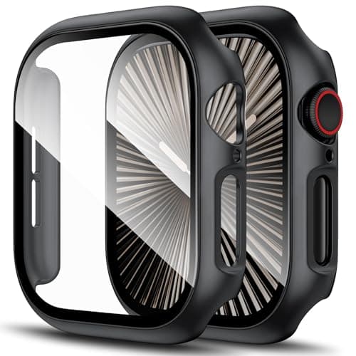 Mosmoc Hard Case Compatible with Apple Watch Series 10 46mm(2024), with 9H Tempered Glass Screen Protector [360° Shockproof + Anti Scratch] Cover for iWatch S10 46mm-Black