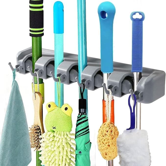 5 Slot 6 Hook Wall Mount Broom and Mop Holder Cleaning Tool Organizer Rack Storage rack