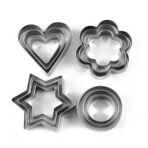 SUKHAD 12 Piece Set Stainless Steel Pastry Cookie Biscuit Cutter Cake Muffin Decor Mould, Silver
