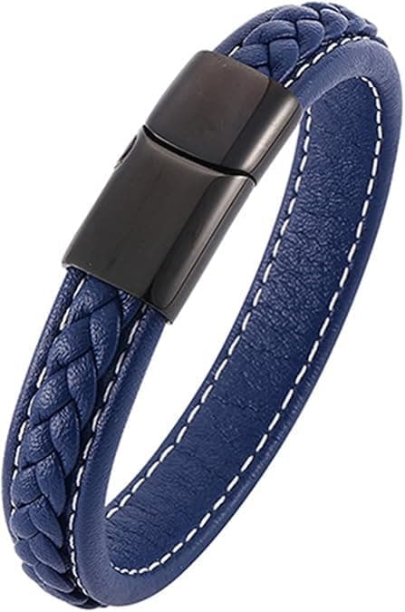 Mens Italian Tungsten Cuff Bracelet Magnetic Press Closure,Blue