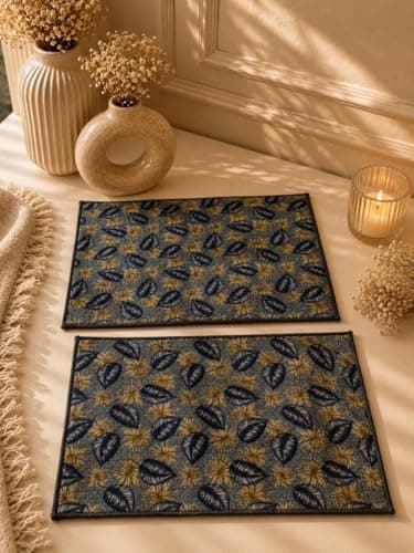 Generic Floral Print Towel Mat Set, Grey and Yellow, Highly Absorbent, Soft, 50cm and 40cm, 2 Piece, Kitchen and Sink, .Ais