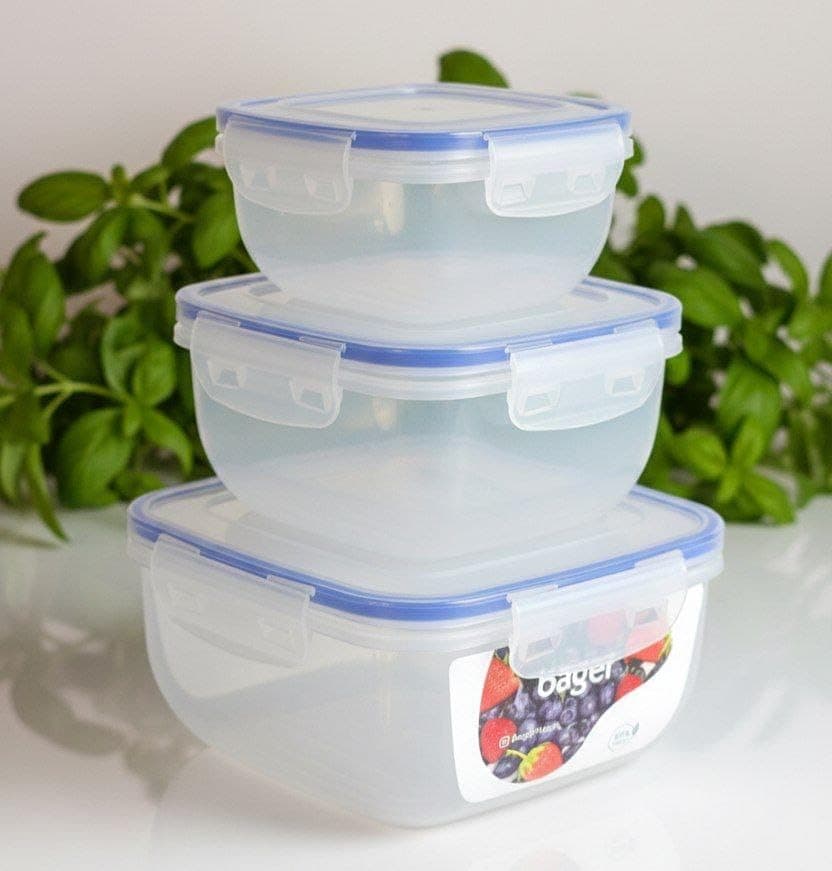 Generic Airtight Container Set,A practical set ideal for safely,hygienically storing food,Capacities:500 ml,900 ml,1500 ml,Airtight seal prevents leaks and contains odors,Safe,food-grade material, .Am