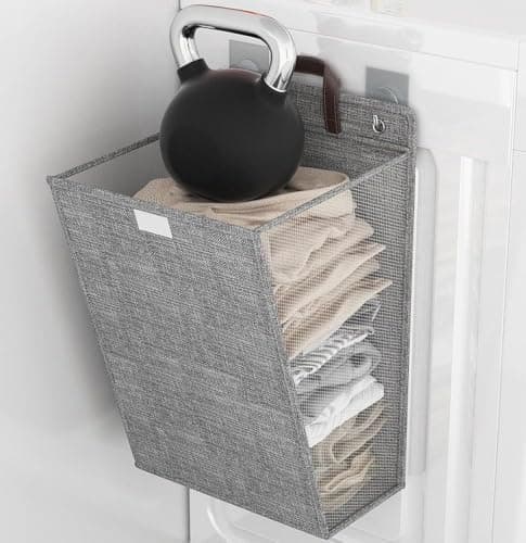 Wall Hanging Mesh Laundry Basket Grey 57x40cm with Lid & Side Access Laundry hamper