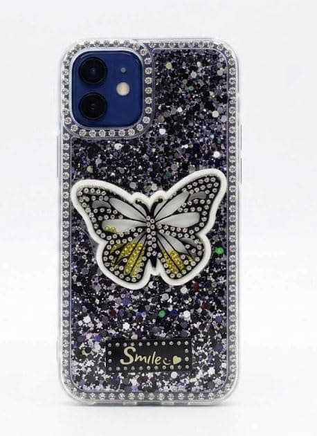 Butterfly Crystal For (iphone 11) Protective Case Glittery Back Cover Rhinestone Frame For Girls Shockproof Protection For Girls (Black) Cellular phone case