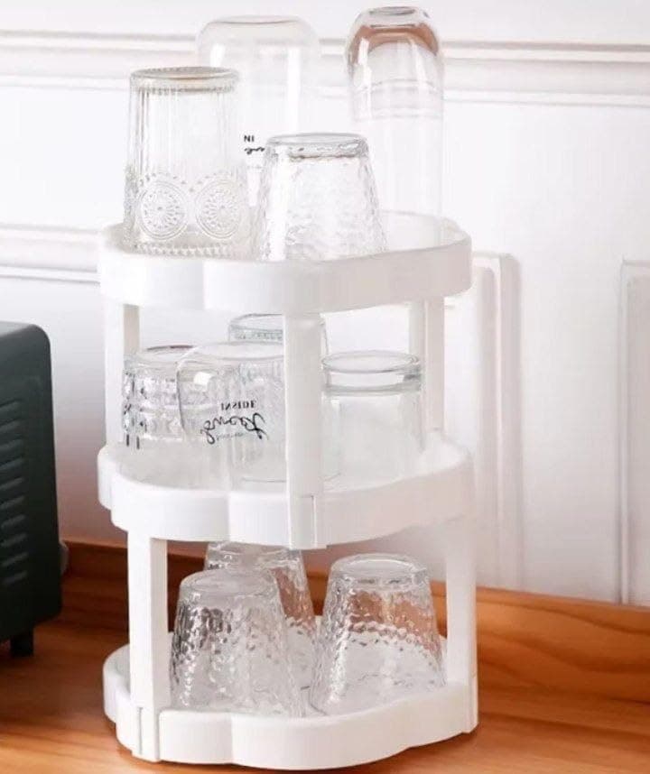 Generic 3-Tier Rotating Organiser, Reinforced Plastic, 25 cm Diameter, for Spices, Jars, Shampoo and Creams, .bI