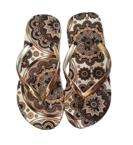 Boho Mandala Metallic Flip-Flops - Brown Sandal