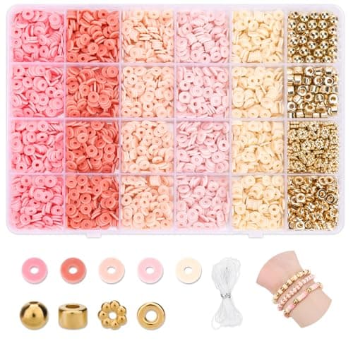 XIHIRCD 2780pcs Beads Bracelet Making Kit, Spacer Beads with Storage Box 9 Styles Clay Beads Charms Assorted Beads Friendship Bracelet Set Gold Beads for DIY Necklace Gifts Jewelry Making Decoration Art craft kit
