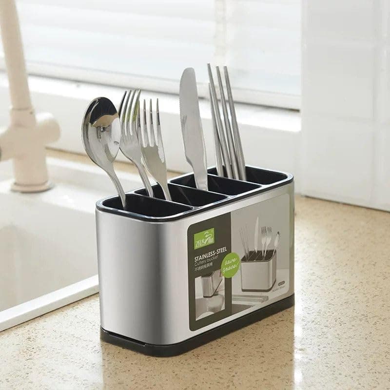 4 Slot Cutlery Drainer Spoon Holder Kitchen Utensil Organizer Drying Rack Caddy