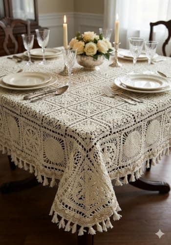 Generic A full dining table cover, handmade macrame,Size: 220 * 130, .ki