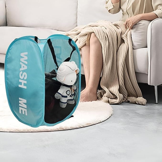 Laundry Basket Mesh Ventilation Basket with Side Carry Handles Space Saving for Bathroom Bedroom Durable Easy Clean Laundry hamper