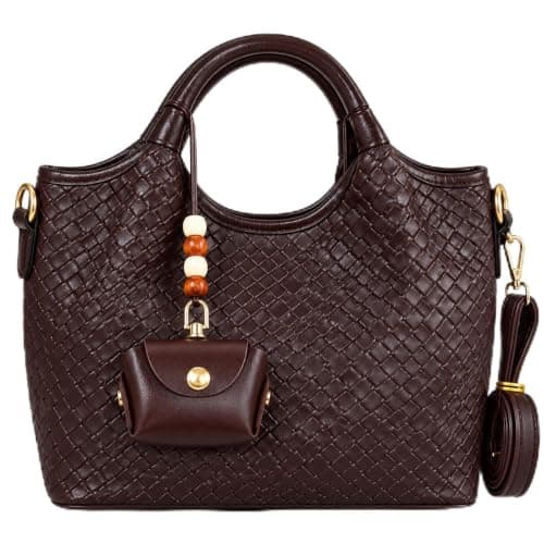 TRENDORA Women’s Woven Handbag, Large Top Handle Bag with Detachable Shoulder Strap & Mini Pouch, Stylish Everyday Tote Bag,Crossbody bags