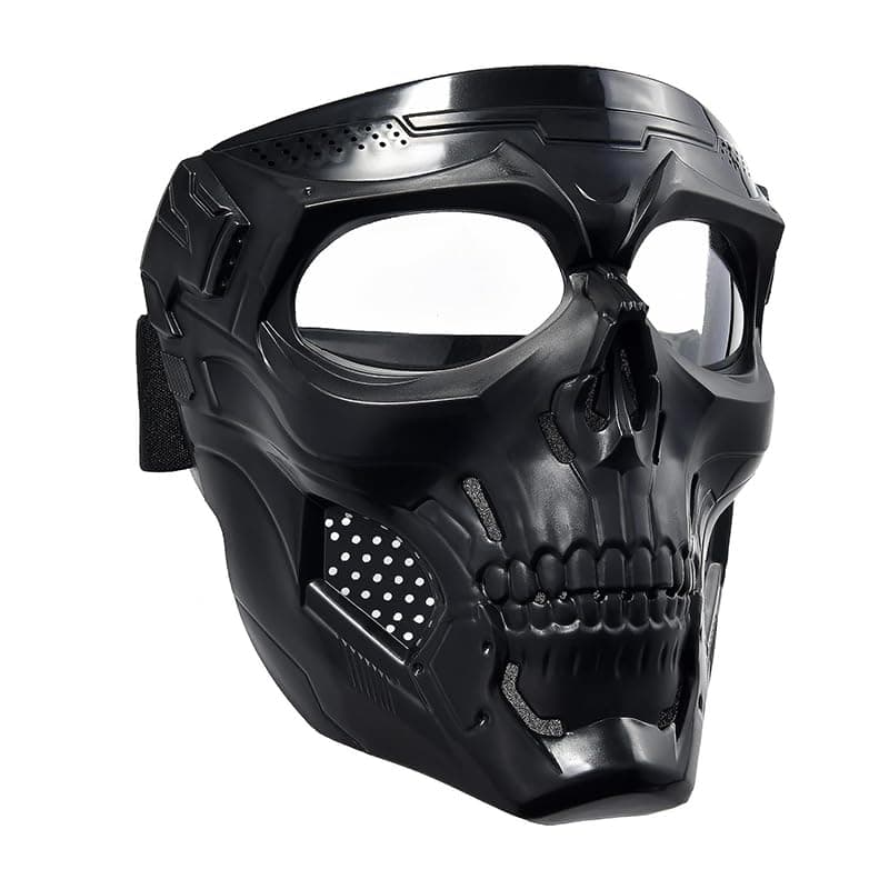 KaberTrade Skull Full Face Tactical Mask with Goggles Protective Shockproof Mask for Gaming, Motorcycle Riding and Cosplay (Black Skull, Code:10408)