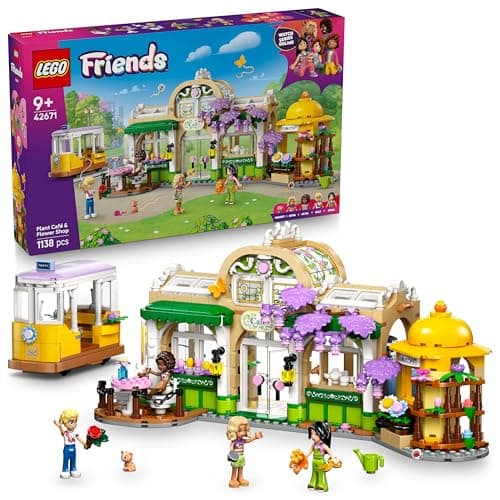 LEGO Friends Plant Café & Flower Shop 42671 | Café & Flower Shop Toy, 4 Mini Dolls, Cat Figure & Tram, Building Set, Gift for 9+ Year Old Girls & Boys, 1,138 Pieces Toy building block