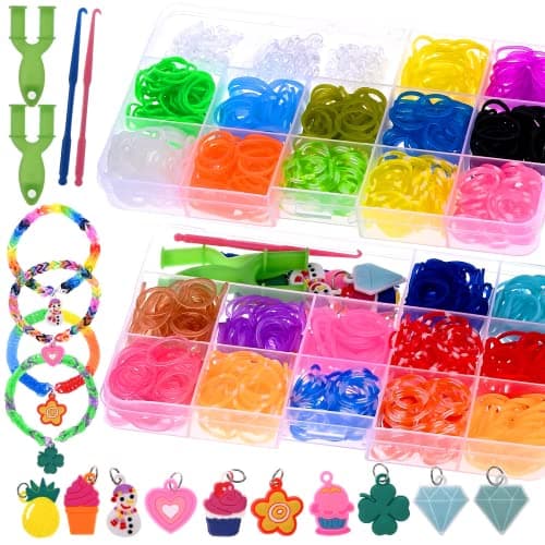 GOLDGE 1200+ PCS Rubber Elastic Bracelets, Loom Kit Elastic Bracelets Ecological Rubber with Storage Box for Birthday Gift Party Toys Children Over 6 Years Art craft kit