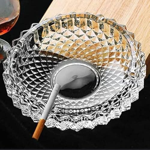 Generic Large Glass, Clear Crystal Cut Design, Decorative Tabletop Smoking Accessory .flo Ashtray
