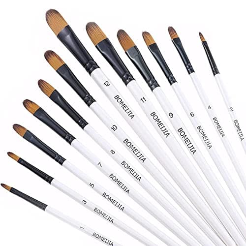 GETHPEN Filbert Paint Brushes Set, 12 PCS Artist Brush for Acrylic Oil Watercolor Gouache Artist Professional Painting Kits with Synthetic Nylon Tips White