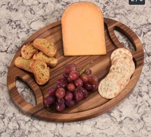 Generic Round Wooden Serving Tray with Handles, Acacia Wood Charcuterie Board for Breakfast and Gatherings, .ex