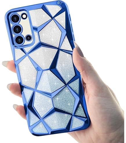 Compatible With (Oppo A52) Case Plating Bling Gradient Glitter Clear Cover Soft TPU Silicone Cute Camera Protection Shockproof Back For Women Girls Case. (Blue) Cellular phone case