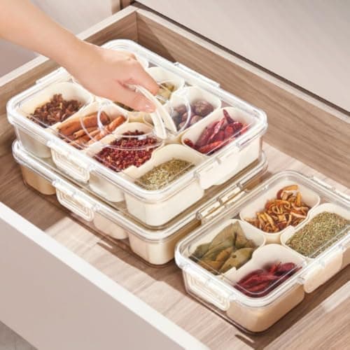 Clear Acrylic Refrigerator Organizer for Fresh Fruit and Vegetable Storage Airtight Container with 4 Removable Drainers and Handle for Kitchen