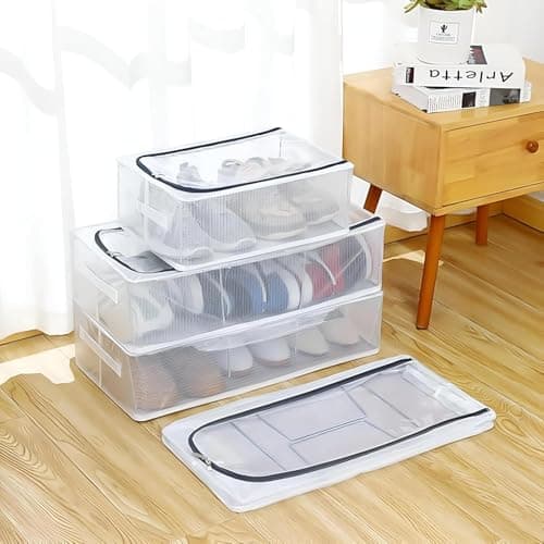 Practical Foldable Shoe Organizer for Under Bed Storage with Transparent Cover and Metal Stands 60×30×16 cm Moisture Resistant and Mold Proof Shoe Storage Box