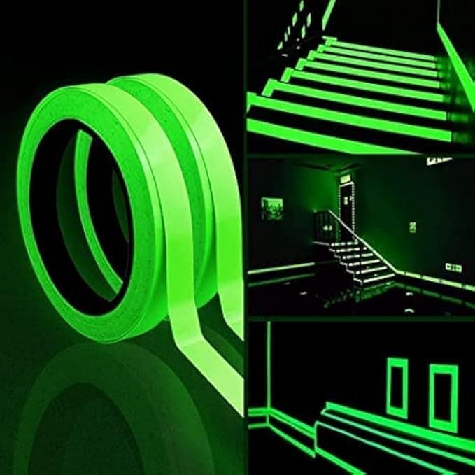 Luminous Glow in the Dark Waterproof Stair Light Sticker 5m Safety Warning Tape Green Self Adhesive Fluorescent Anti Slip Tape for Stairs Steps Corridors Theater Floors Home Decoration 1 Roll
