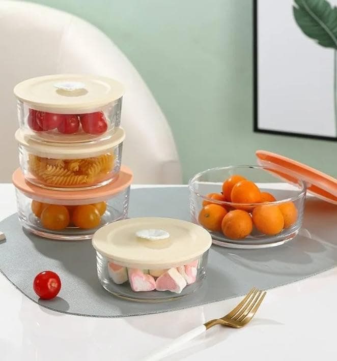 Generic Glass Food Storage Containers Set with Silicone Lids, 3 Pieces, Different Sizes, for Refrigerator, .flo