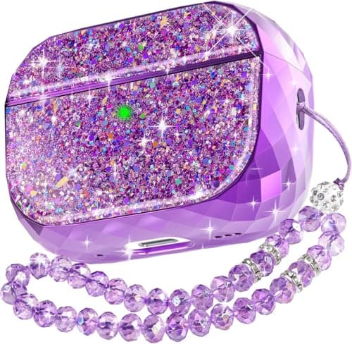 AirPods Pro 2 Case Cover (2024/2023/2022) for Women Girls Luxury Glossy Hard-Shell Protective Case Cover Compatible with Apple AirPods Pro 2nd Gen (USB-C/Lightning Cable) Charging Case (Purple) Portable electronic device cover