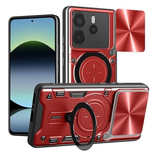 GOLDEN MASK For Xiaomi Redmi Note 14 4G Armored Camera Shield Cover Camera Lend Protection, Built-in 360° (Red) Cellular phone case