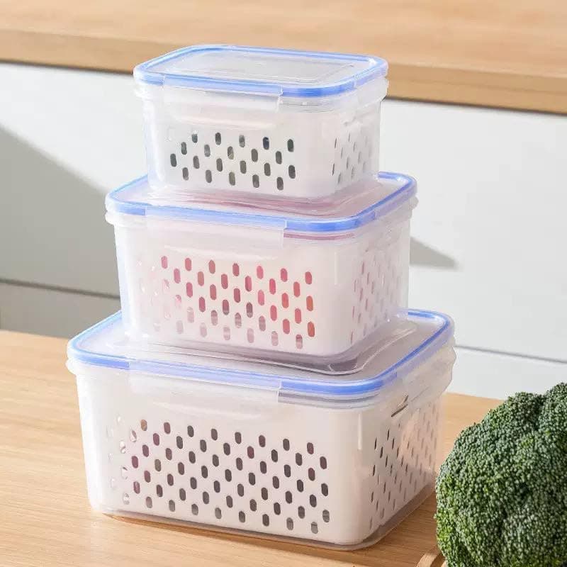 Refrigerator Organiser Set, Clear Plastic, Airtight, Microwave and Freezer Safe, 3 Pieces, .soh