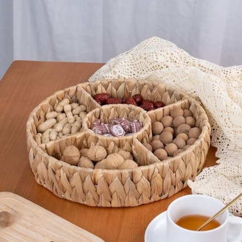 Generic Round Wicker Basket with 5 Compartments, for Snacks, Fruits and Vegetables, .ho