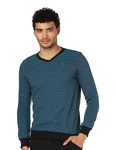 CAESAR Mens Mens V-Neck Stripped Sweatshirt SweatShirt