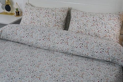 Cotton Duvet Cover Set, Floral Pattern, White with Multicolor Flowers, 3 Pieces Blossom (Single 170x240) Bed linen set