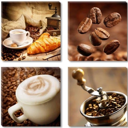 Visario Coffee 4x30x30cm Four Pieces Fine Art Photograph Canvas Painting Wall Art for Kitchen