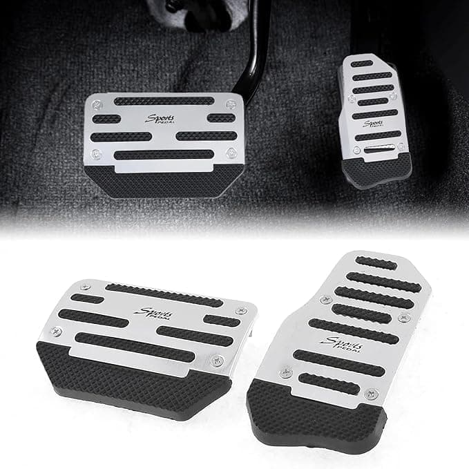 Non-Slip Car Pedal Pad Set for Sports Car, Universal Alloy Foot Pedal Set, Foot Rest Set (Automatic, Silver, 2pcs)