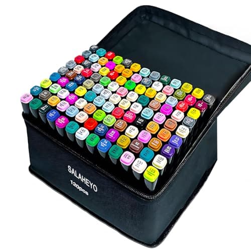 SALAHEYO 120 Colors Alcohol Markers with Base Art Drawing Markers Set for Adults Painting,Coloring,Sketching, Comics, Illustration- Refillable Writing instrument