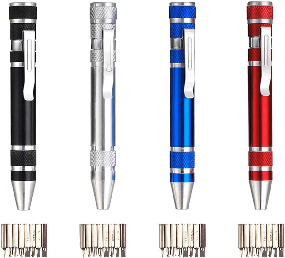 8-in-1 Precision Screwdriver Set Pen Shaped Repair Tool Kit with Magnetic Flathead and Phillips Bits Portable Pocket Clip for Electronics Eyeglasses