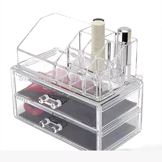 Acrylic Multi-Compartment Makeup Organizer with 2 Drawers - Cosmetic Organizer with Different Sizes AM Caddy